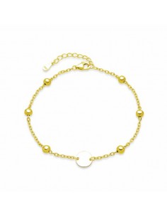 Pulsera de bolitas en plata chapada con medalla