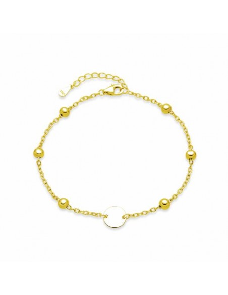 Pulsera de bolitas en plata chapada con medalla
