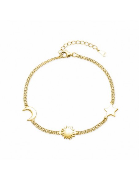 Pulsera luna, sol y estrella en plata chapada