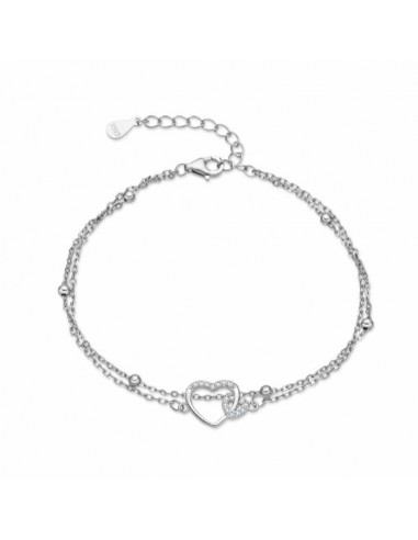 Pulsera de plata con corazones entrelazados y circ