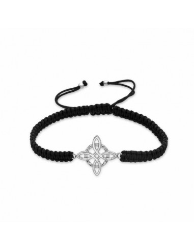 Pulsera de plata con macramé negro diseño central
