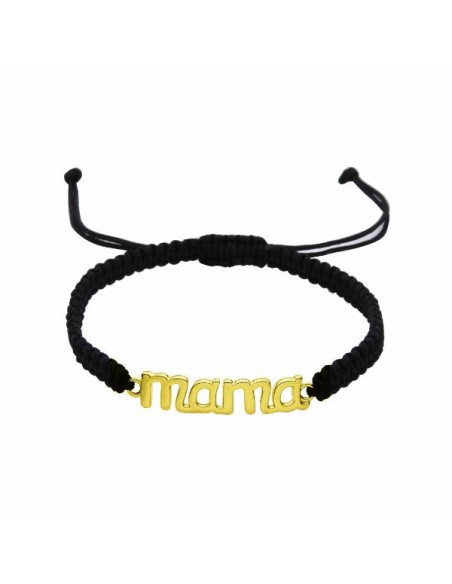 Pulsera macramé negro con palabra mama en plata ch