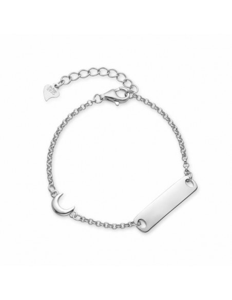 Pulsera de plata para bebé con luna y placa 
