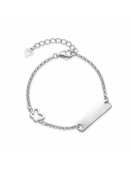 Pulsera de plata para bebé con mariposa y placa 