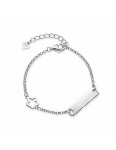 Pulsera de plata para bebé con trébol y placa 