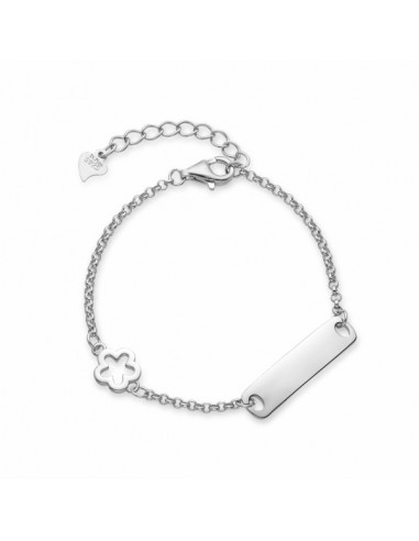 Pulsera de plata para bebé con trébol y placa 