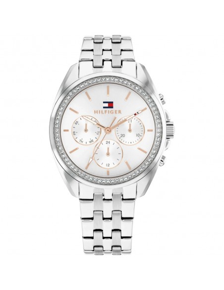 Reloj Tommy Hilfiger mujer plateado con circonitas y cronógrafo