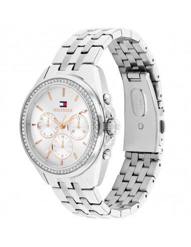 Reloj Tommy Hilfiger mujer plateado con circonitas y cronógrafo