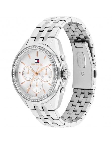 Reloj Tommy Hilfiger mujer plateado con circonitas y cronógrafo
