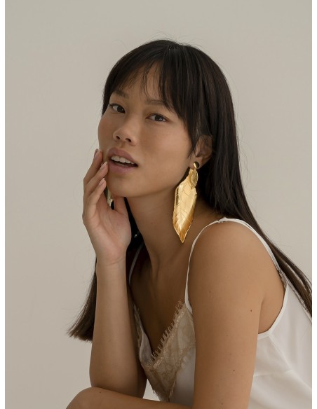 Pendientes hoja plata con baño de oro 1ª ley