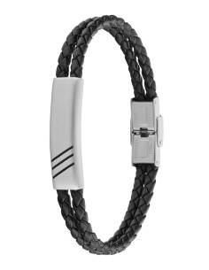 PULSERA PIEL NEGRA CON DETALLE DE ACERO