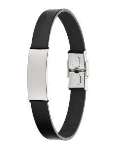 PULSERA LISA CHAPA ACERO Y CUERO