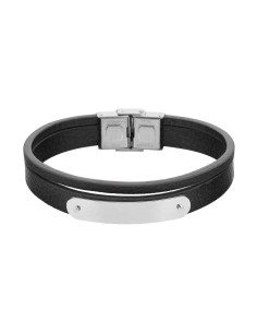 PULSERA ACERO Y PIEL DOBLE TIRA NEGRO 