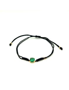 PULSERA MACRAME NEGRO TOPACIO VERDE ORO DE 18K