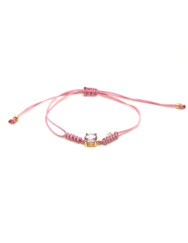 PULSERA MACRAME ROSA TOPACIO ORO DE 18K