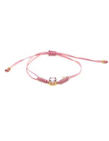 PULSERA MACRAME ROSA TOPACIO ORO DE 18K