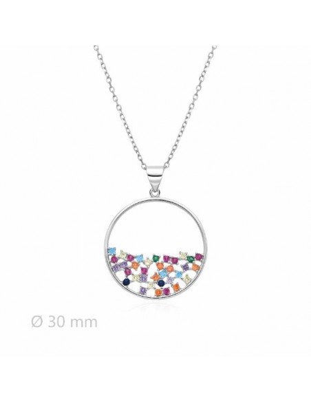 Gargantilla círculo multicolor de plata