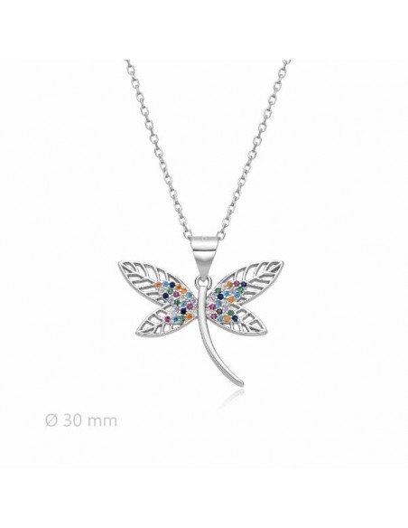 Gargantilla libélula calada multicolor en plata 