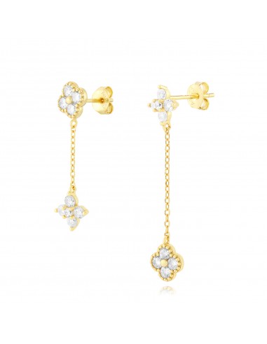 Pendientes Circonita Flor y Trébol 38mm Bañado