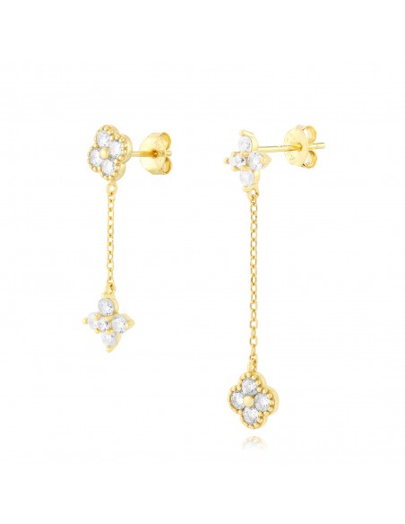 Pendientes Circonita Flor y Trébol 38mm Bañado