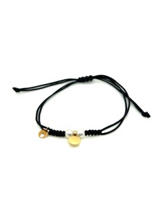 PULSERA MACRAME NEGRO PERLAS ORO DE 18K