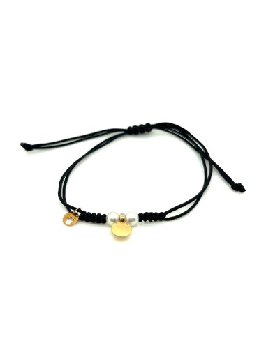 PULSERA MACRAME NEGRO PERLAS ORO DE 18K