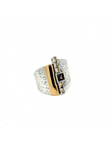 Anillo doble circulo desplazado plata
