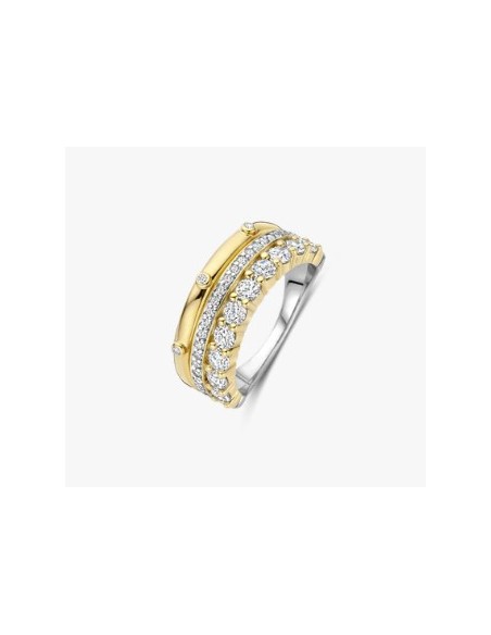 Anillo de plata bicolor con circonitas brillantes
