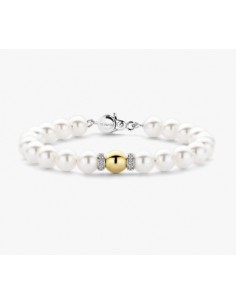 Pulsera Esencia de Luz con perlas y detalle bicolo