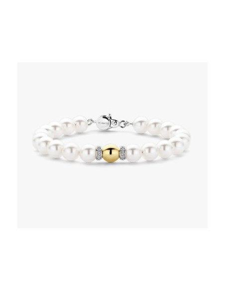 Pulsera Esencia de Luz con perlas y detalle bicolo