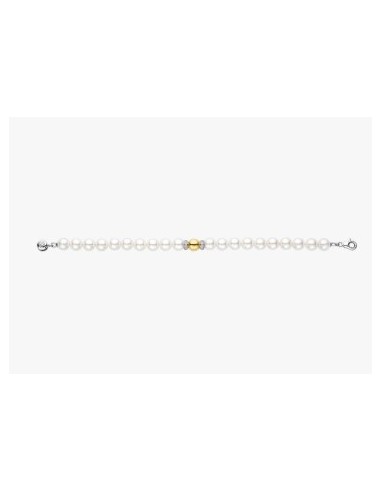 Pulsera Esencia de Luz con perlas y detalle bicolo