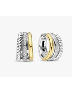 Pendientes Doble en plata bicolor con circonitas