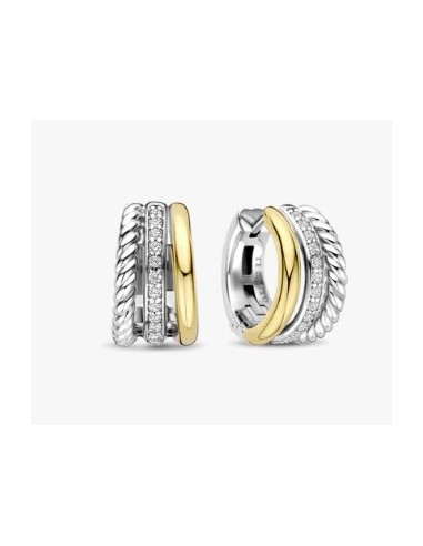 Pendientes Doble en plata bicolor con circonitas