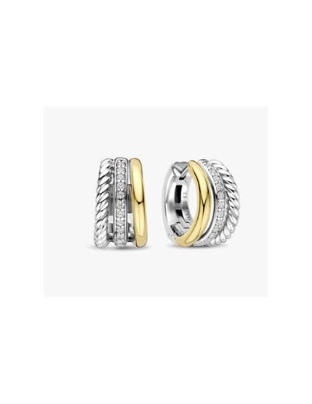 Pendientes Doble en plata bicolor con circonitas