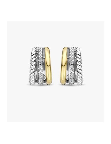 Pendientes Doble en plata bicolor con circonitas