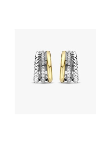 Pendientes Doble en plata bicolor con circonitas