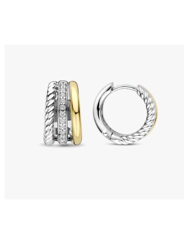 Pendientes Doble en plata bicolor con circonitas