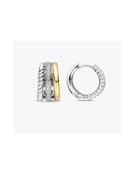 Pendientes Doble en plata bicolor con circonitas
