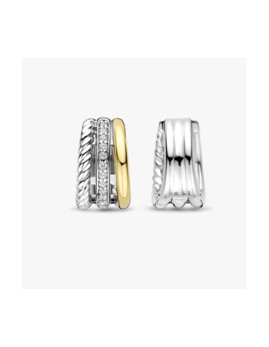 Pendientes Doble en plata bicolor con circonitas