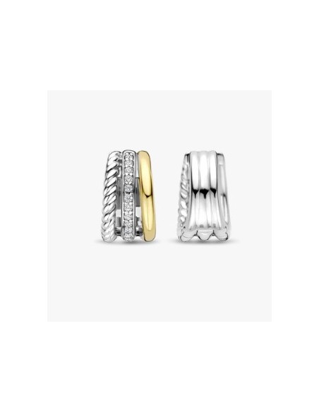 Pendientes Doble en plata bicolor con circonitas