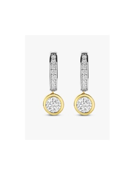 Pendientes Destello Doble en plata bicolor