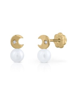 PENDIENTES LUNA PERLA ORO DE 18K