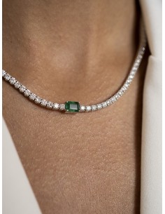 11,15ct- GARGANTILLA DIAMANTES ESMERALDA ORO 18K