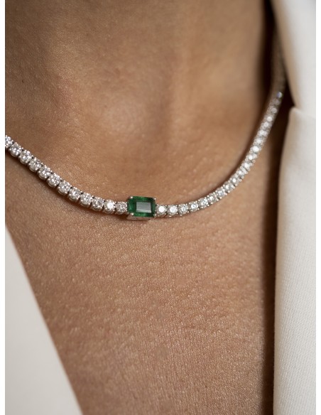 11,15ct- GARGANTILLA DIAMANTES ESMERALDA ORO 18K