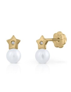 PENDIENTES ESTRELLA PERLA ORO DE 18K