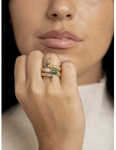 Anillo Serpiente Bicolor con Detalles en Verde 