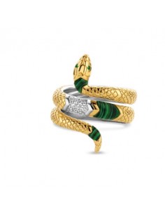 Anillo Serpiente Bicolor con Detalles en Verde  2