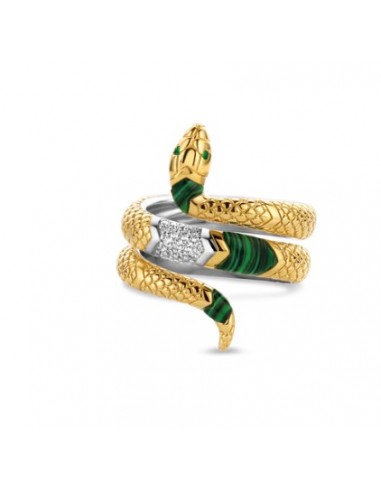 Anillo Serpiente Bicolor con Detalles en Verde 