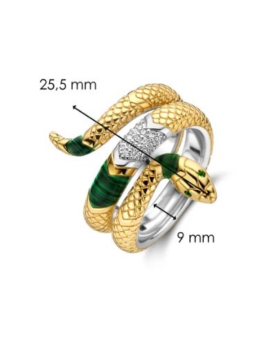 Anillo Serpiente Bicolor con Detalles en Verde 