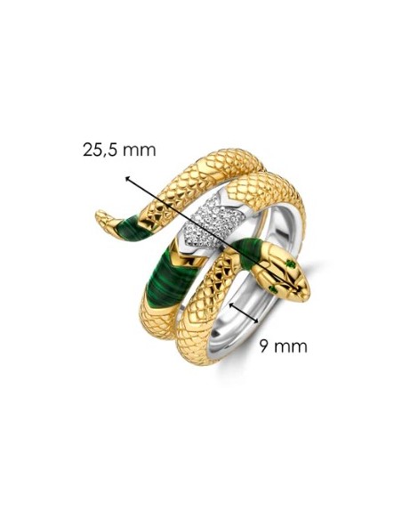 Anillo Serpiente Bicolor con Detalles en Verde 